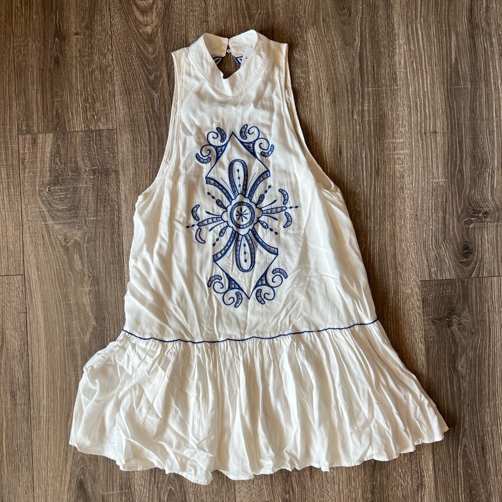 NWT white dress with blue detail